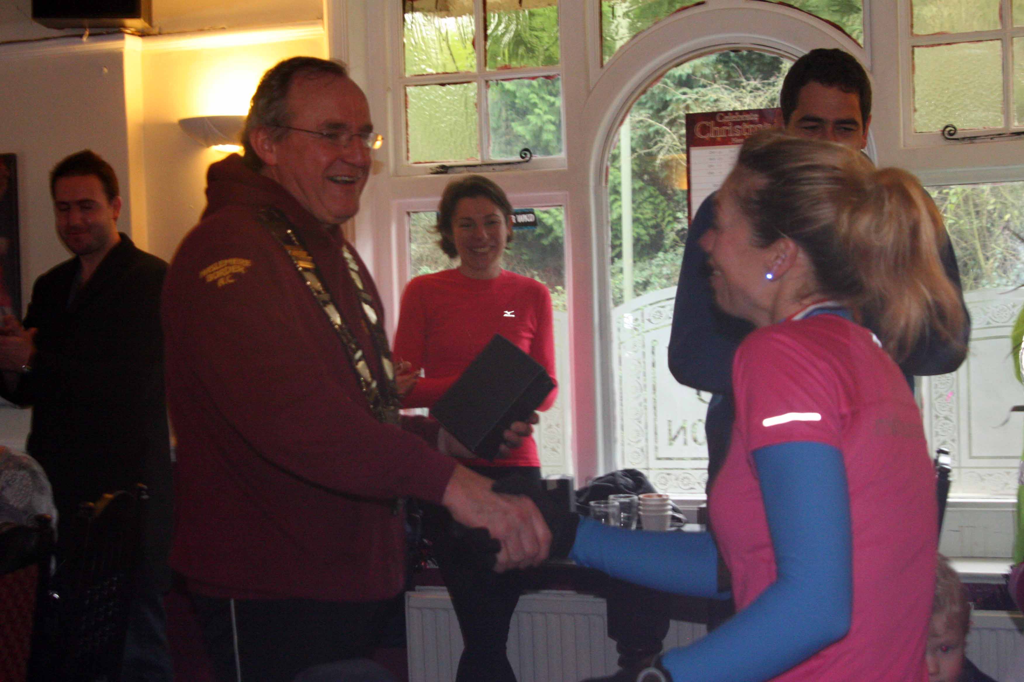 Mayor Jim Edwards and Ladies winner Emma Taylor-Gooby